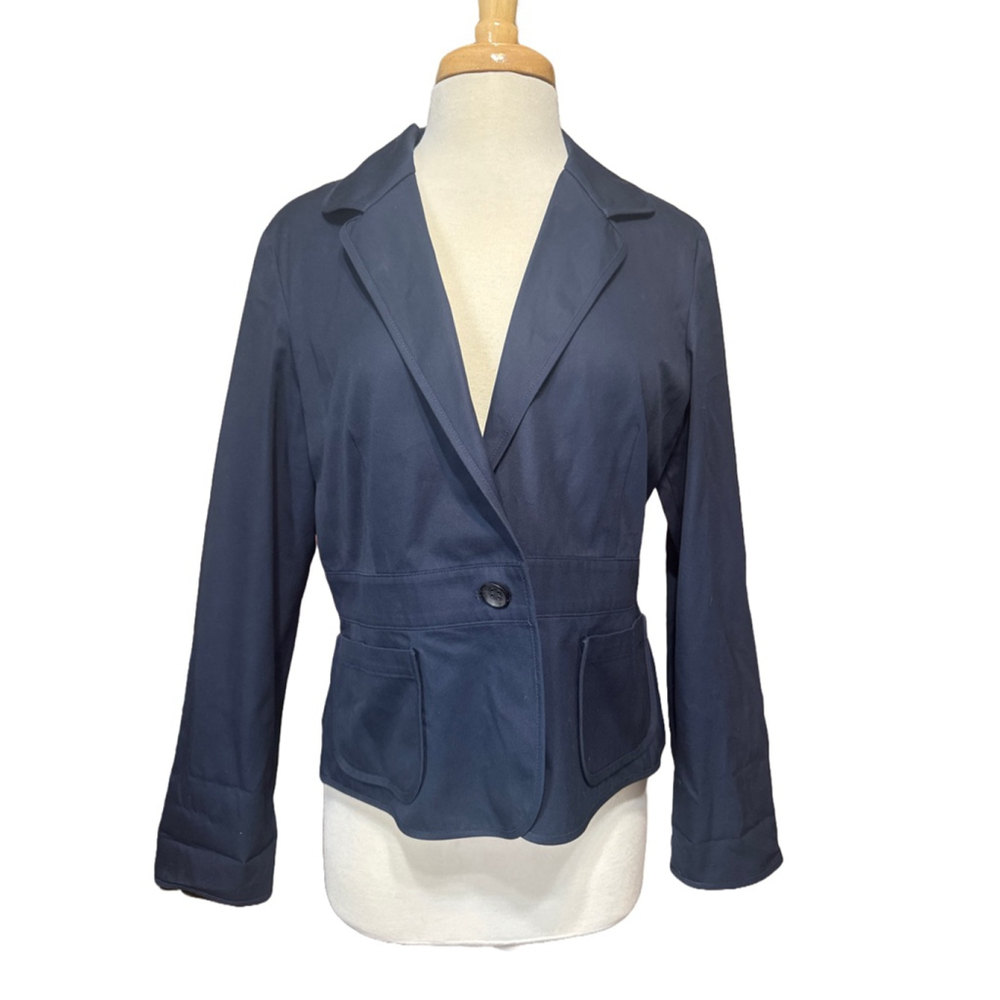 TALBOTS Petites Blazer Size 14 Navy 100% Cotton
